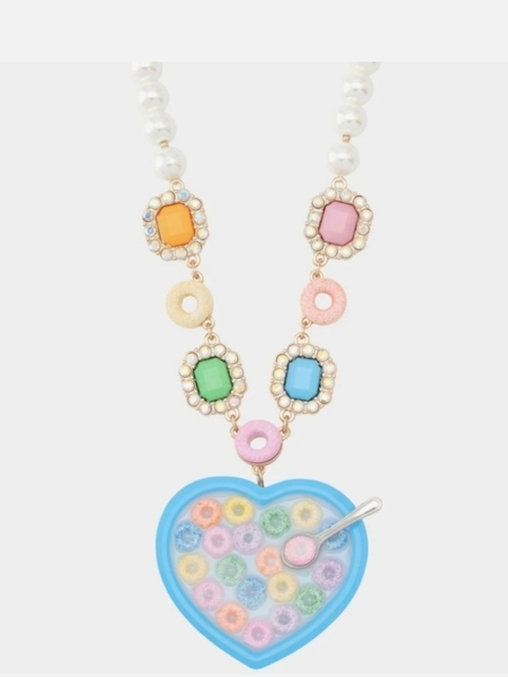 👉✨️ Betsey Johnson Blue Heart Cereal Pendant Necklace with Pastel Beads